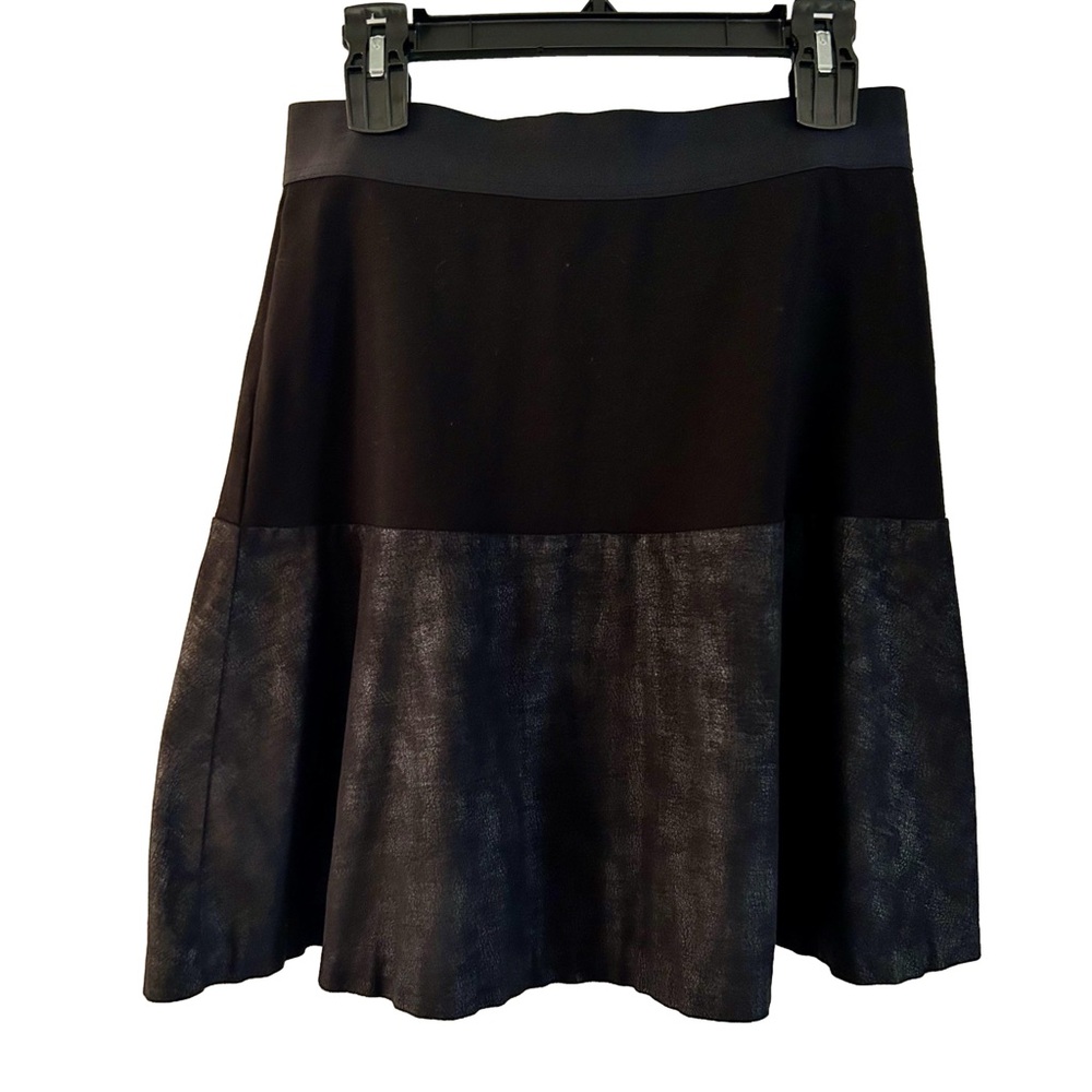 Cabi Black Ponte Faux Leather Two Toned M Skirt Pull On preppy acedemia